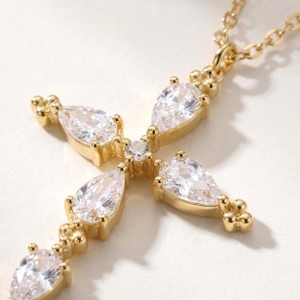 14k Pear Cut Cross Necklace