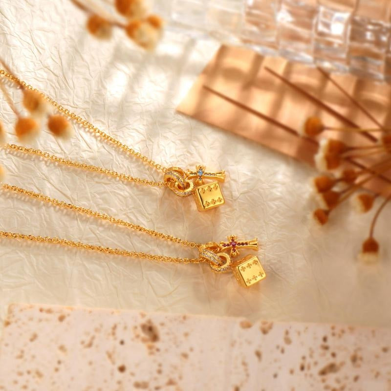 14k Cross & Dice Charm Necklace