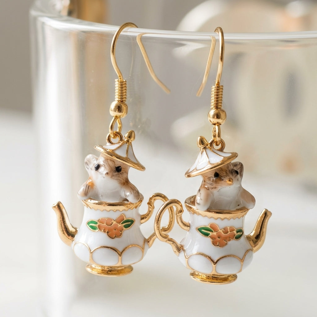 Cute Mouse Tea Kettle Earrings