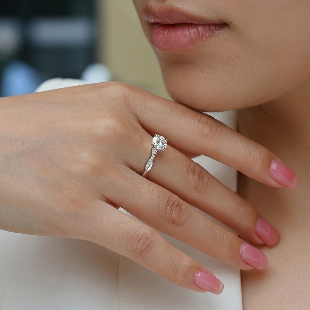 Intertwined Pave Band Solitaire Ring