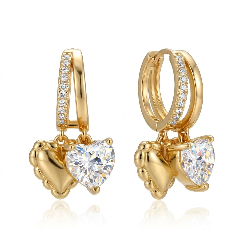 14k Elegant Double Heart Huggie Hoop Earrings