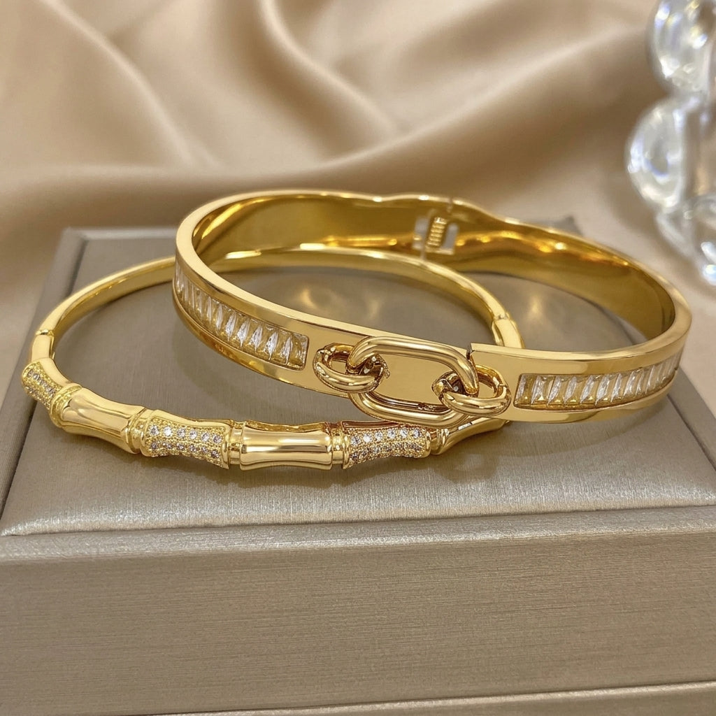 2pc Classic Golden Stackable Bracelet Set
