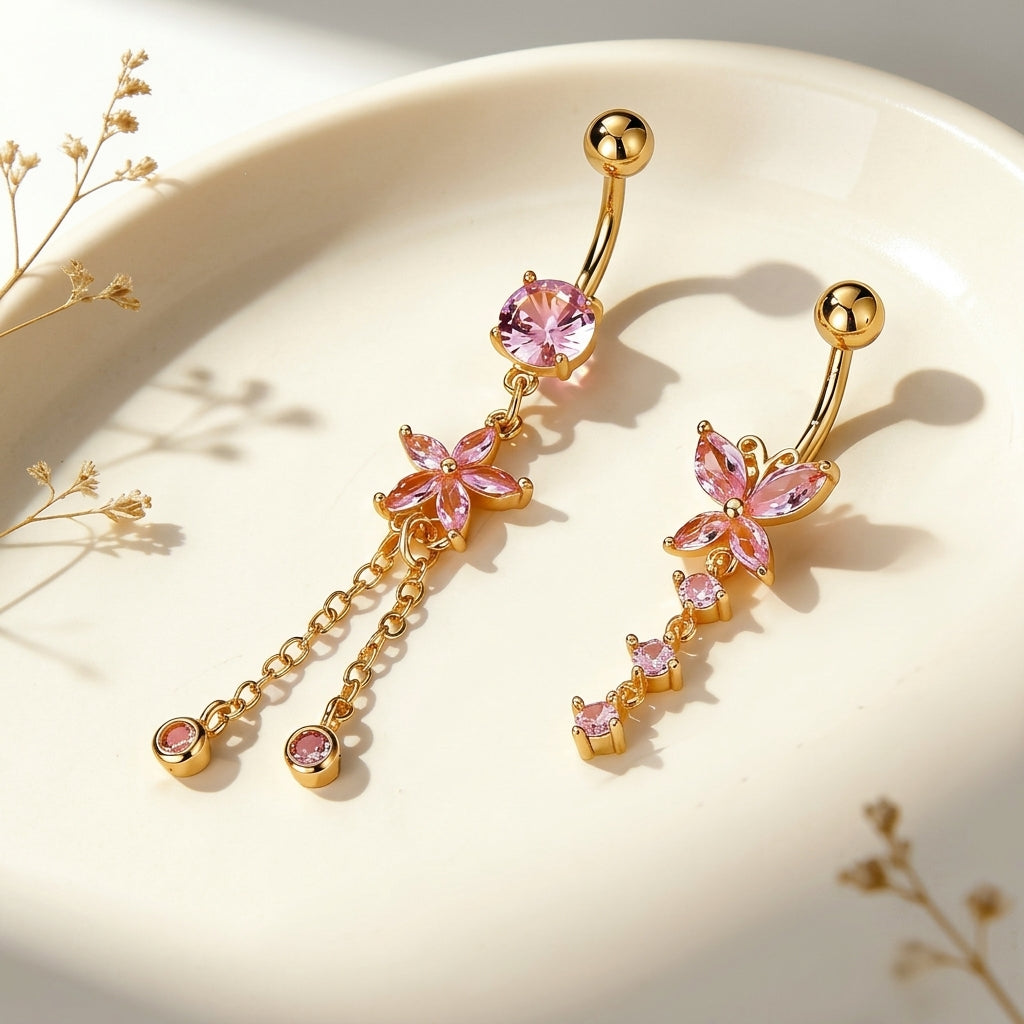 3pc Y2K Dangle Belly Ring Set