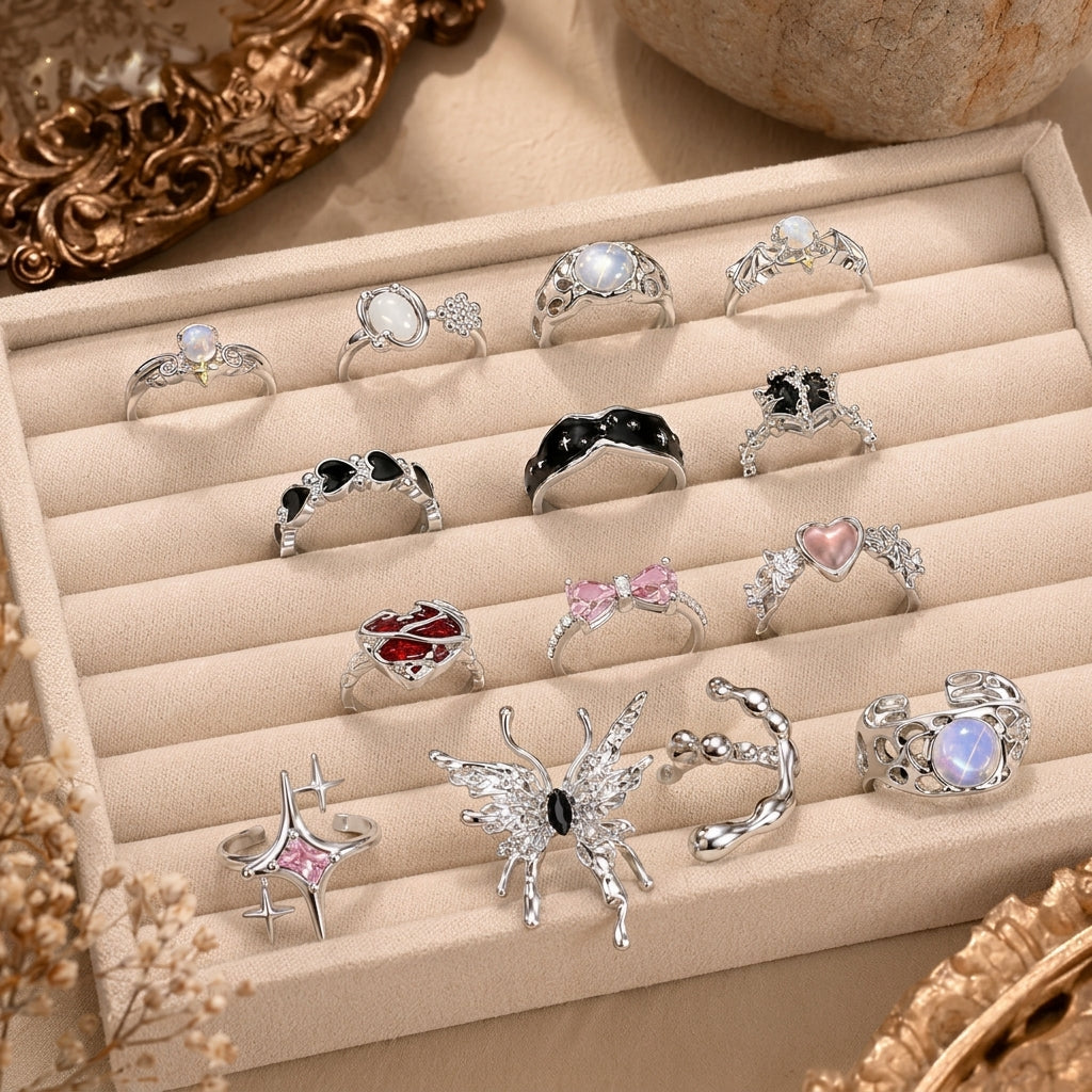 13pc Y2K Adjustable Ring Set