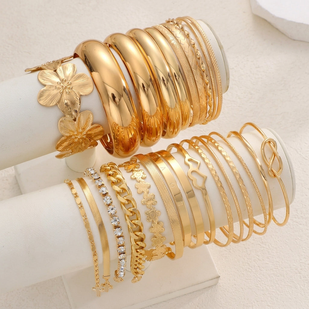 25pc Boho Golden Bangle Set