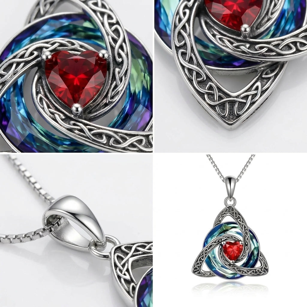 Trinity Knot Heart Birthstone Pendant Necklace