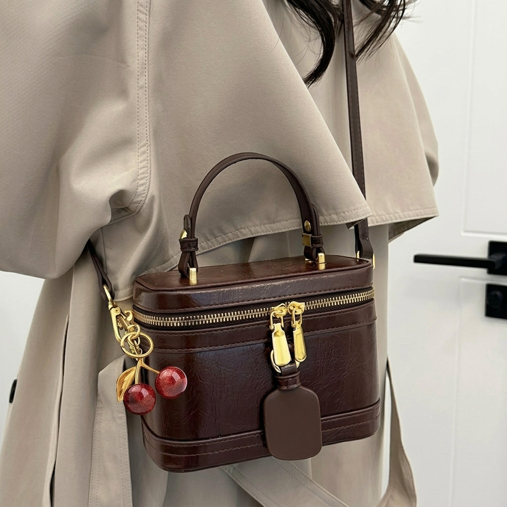 Retro Box Handbag with Cherry Charm