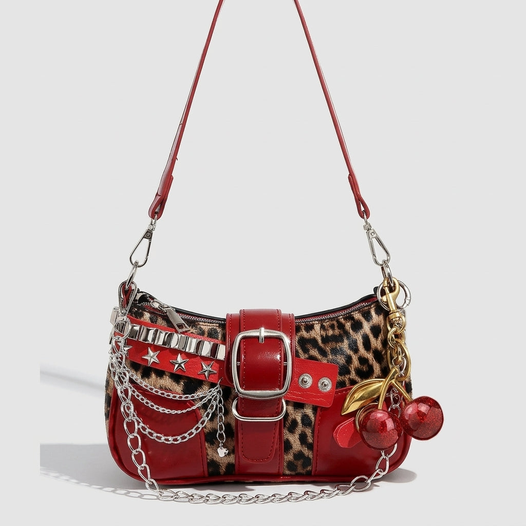 Y2K Animal Print Chain Shoulder Bag