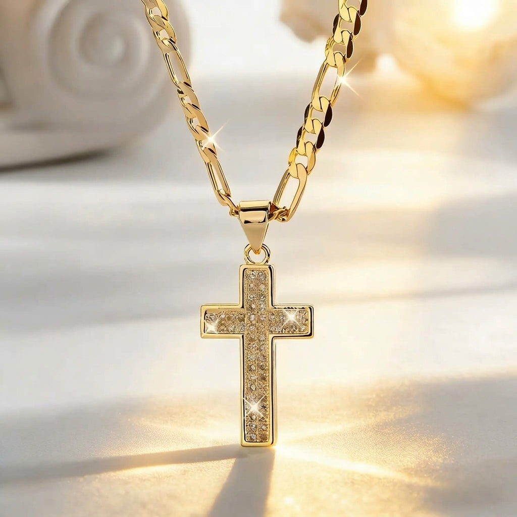 14k Elegant Sparkling Cross Necklace