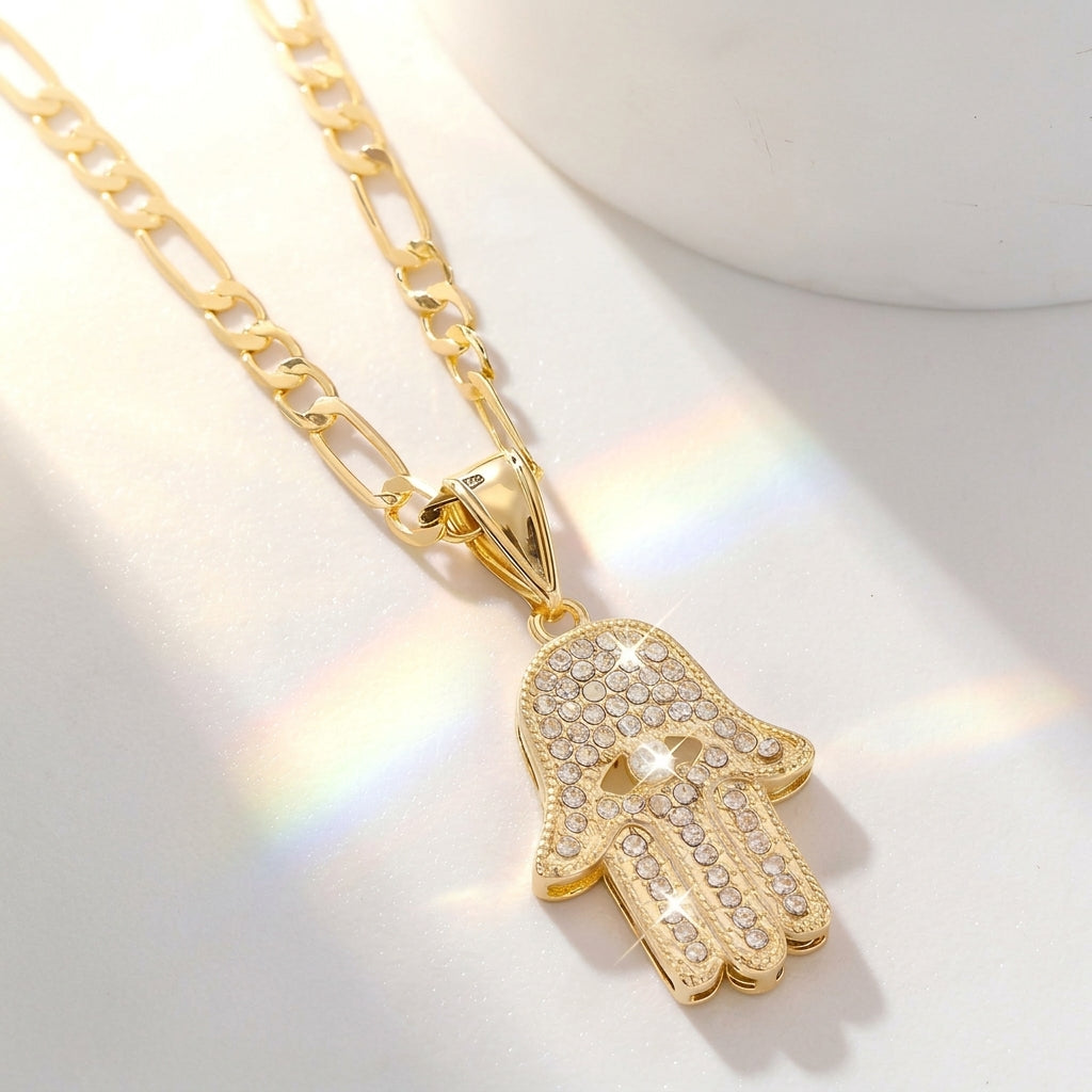 14k Elegant Eye Hamsa Necklace