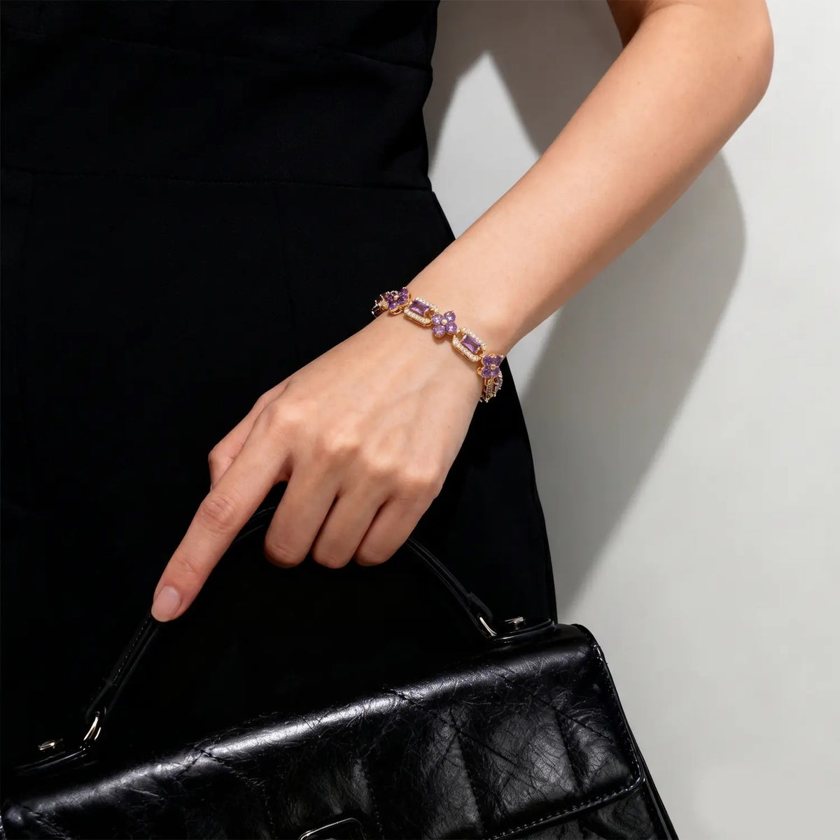14k Elegant Purple Four-Leaf Clover Bracelet