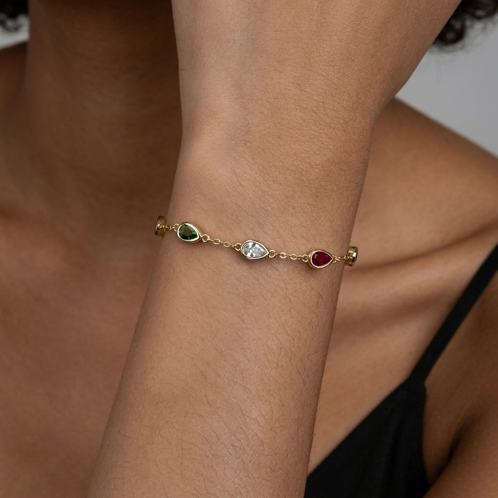 14k Teardrop Rainbow CZ Bracelet
