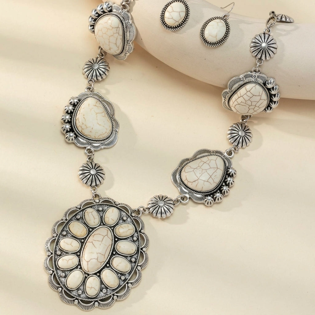 Boho Stone Statement Necklace and Earring Set