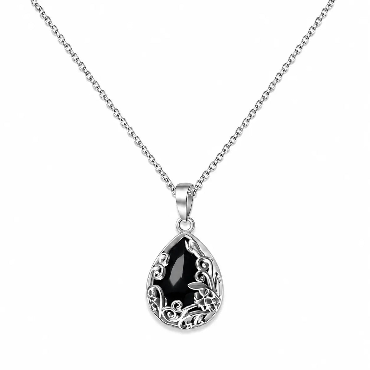 Vintage Black Obsidian Pendant Necklace