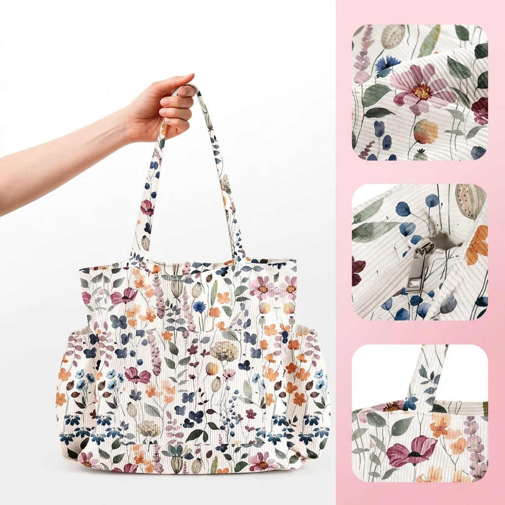 Casual Patterned Zipper Tote Bag