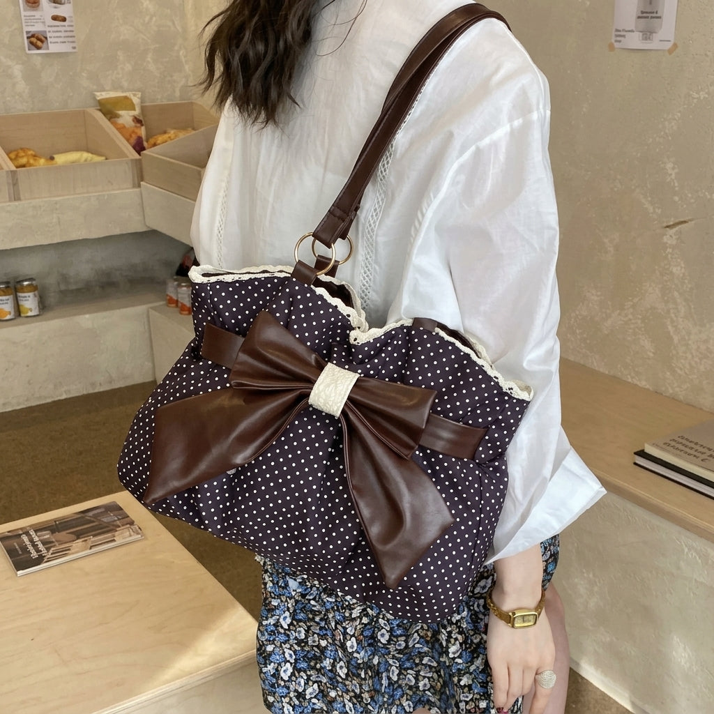 Polka Dot Bow Accent Shoulder Bag
