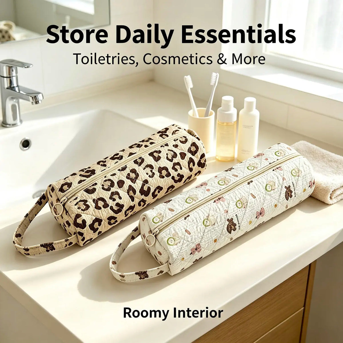 Quilted Long Toiletry Organization Bag