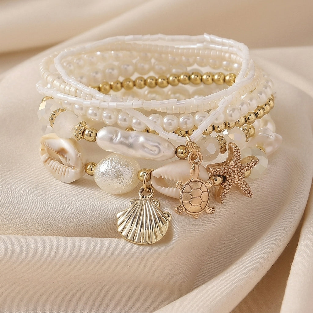 7pc Beach Inspired Beaded Bracelet Stack