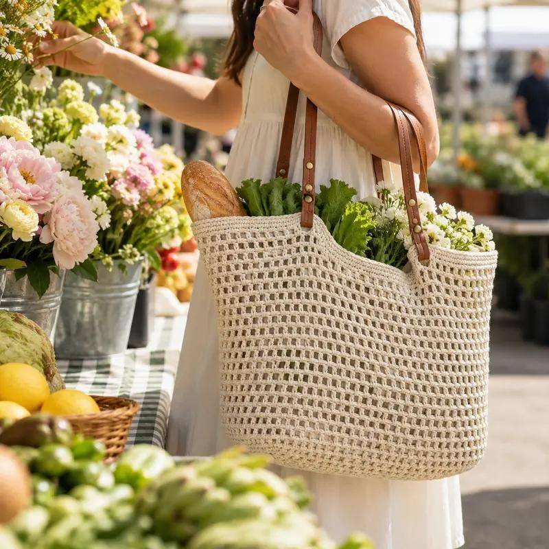 Boho Crochet Tote Bag