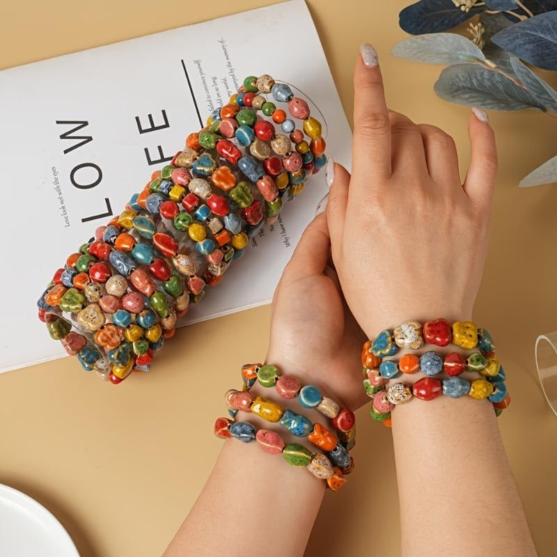 10pc Chunky Boho Ceramic Bracelet Stack