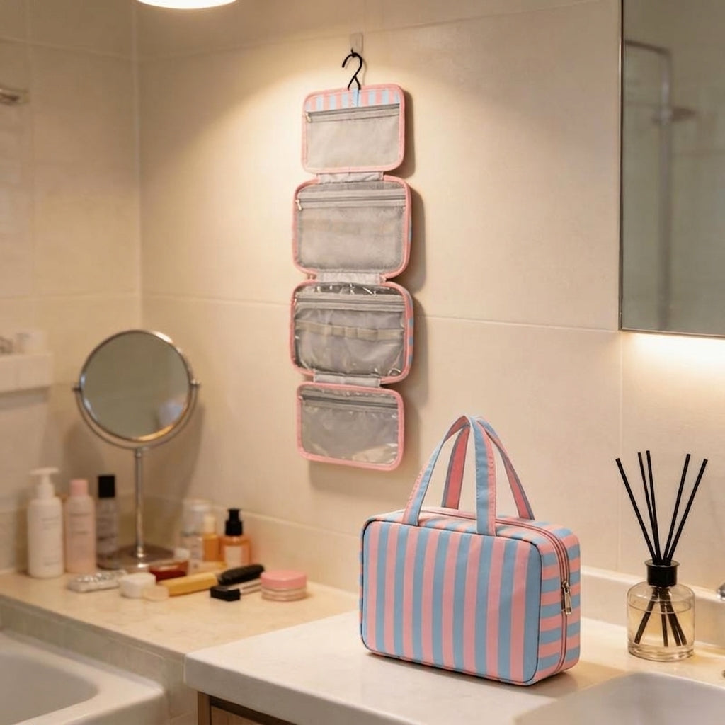 Striped Hanging Toiletry Bag