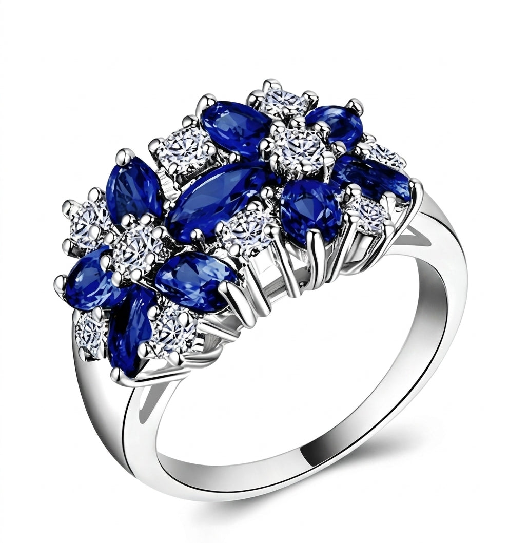 Diamond Accented Blue Floral Ring