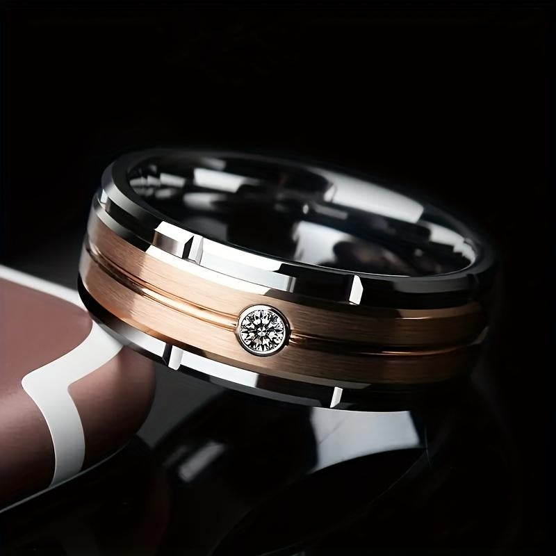 Silver Rose Gold Two-Tone Couples Ring Set