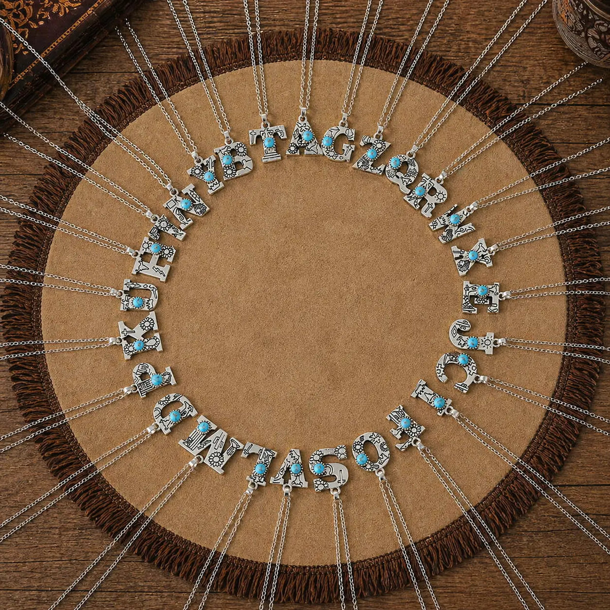 Boho Turquoise Accented Letter Initial Necklace