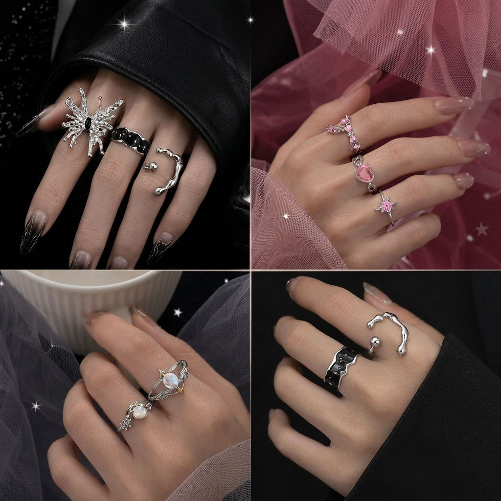13pc Y2K Adjustable Ring Set