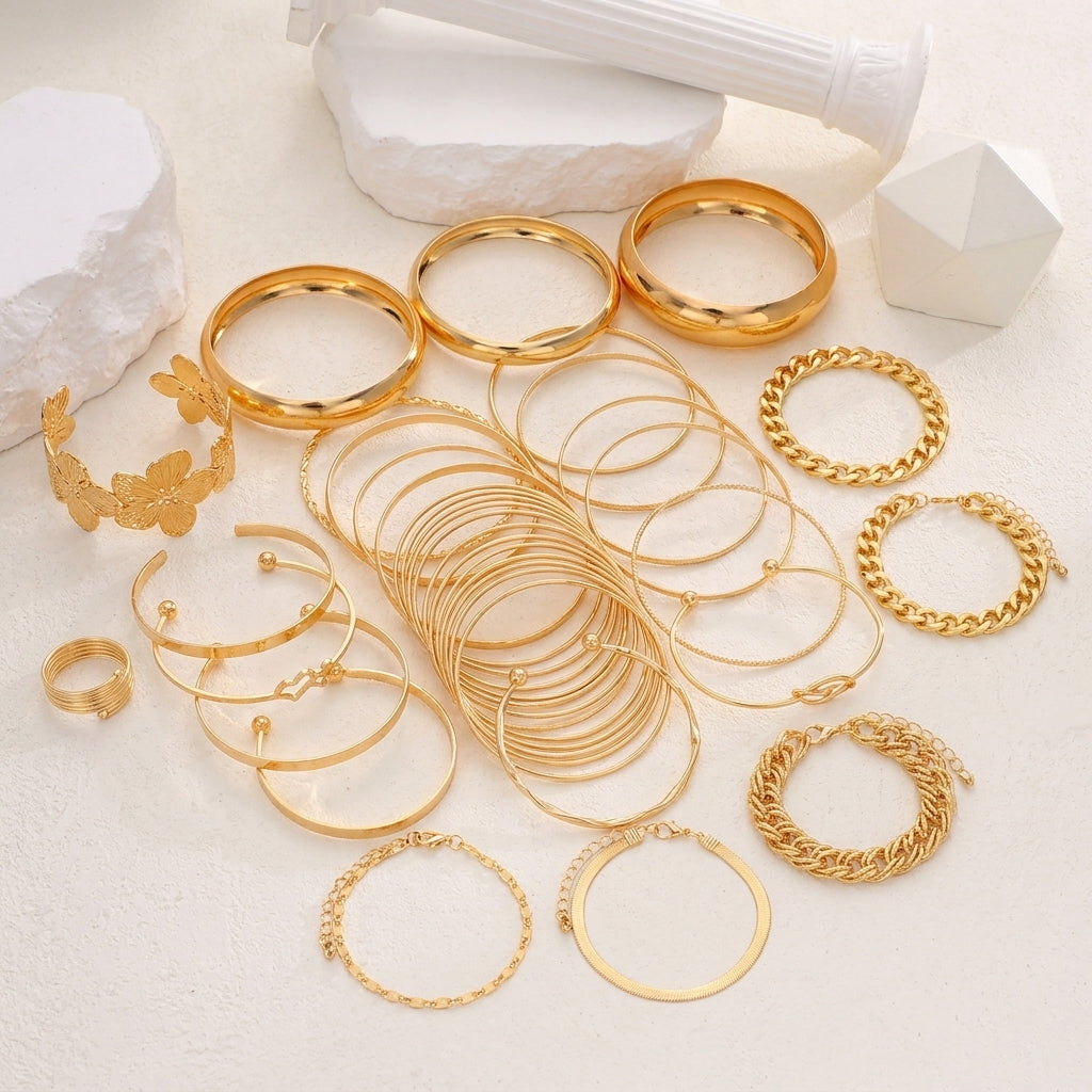 25pc Boho Golden Bangle Set