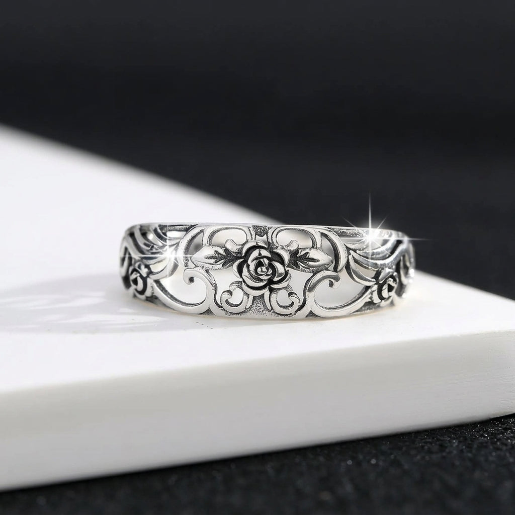 S925 Vintage Rose Hollow Ring