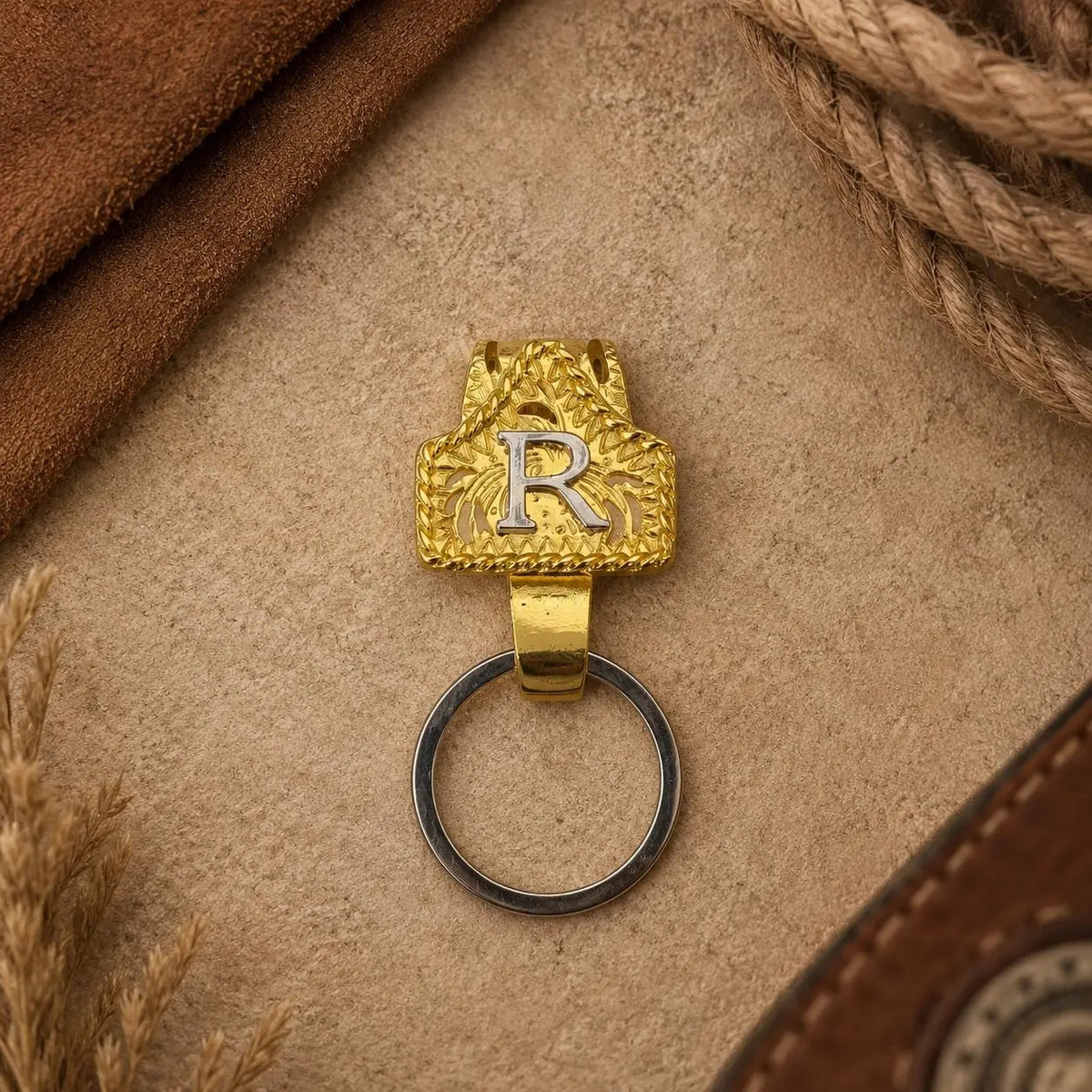 Vintage Cowboy Letter Initial Tag Keychain