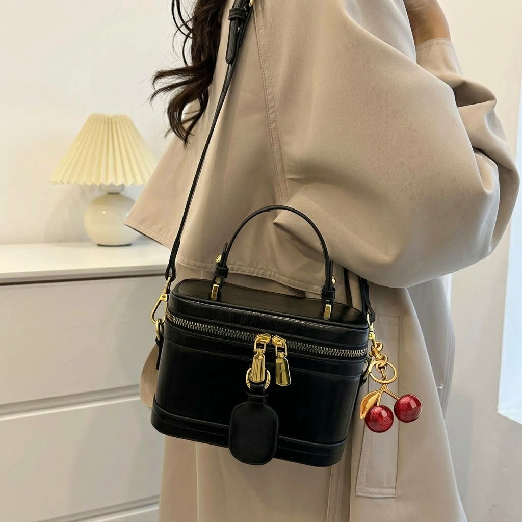 Retro Box Handbag with Cherry Charm