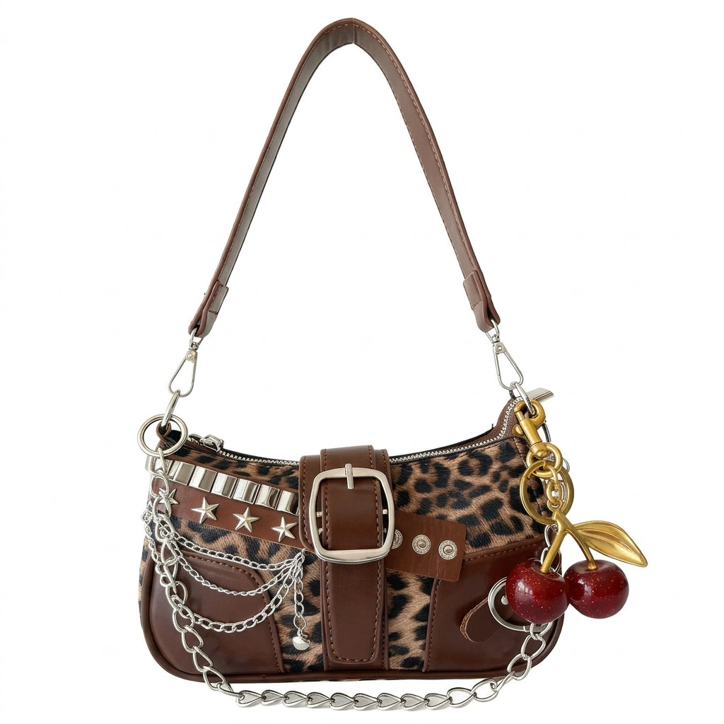 Y2K Animal Print Chain Shoulder Bag