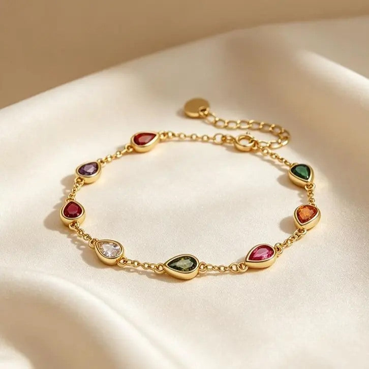 14k Teardrop Rainbow CZ Bracelet