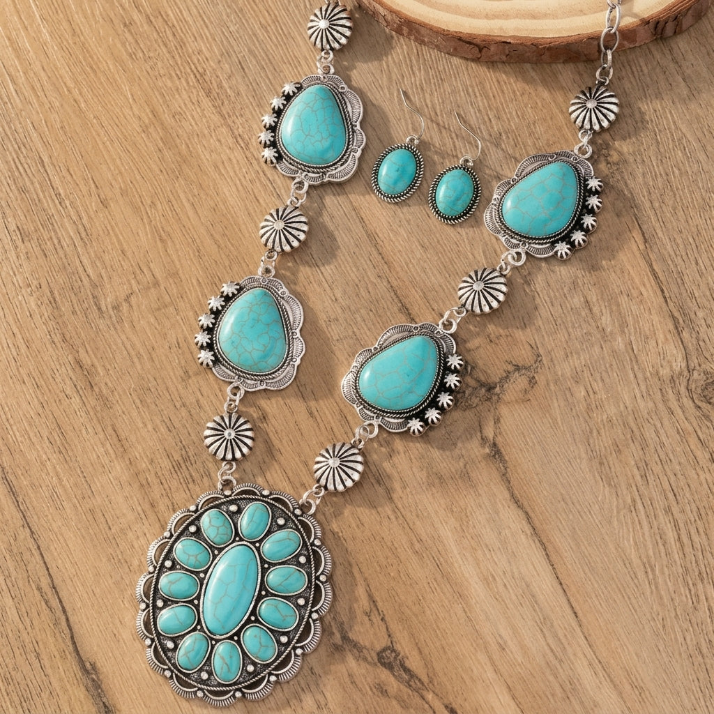 Boho Stone Statement Necklace and Earring Set