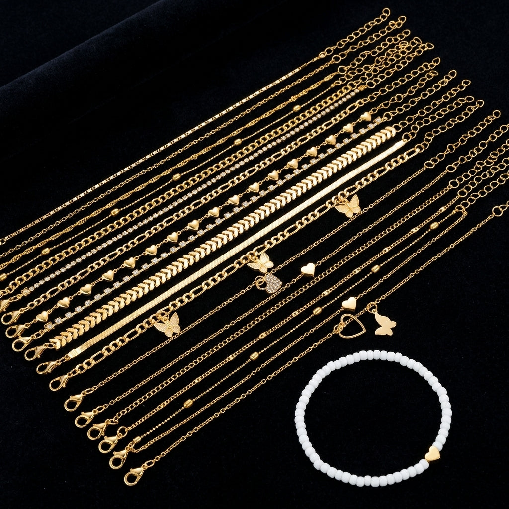 38pc Boho Charm Anklet Set