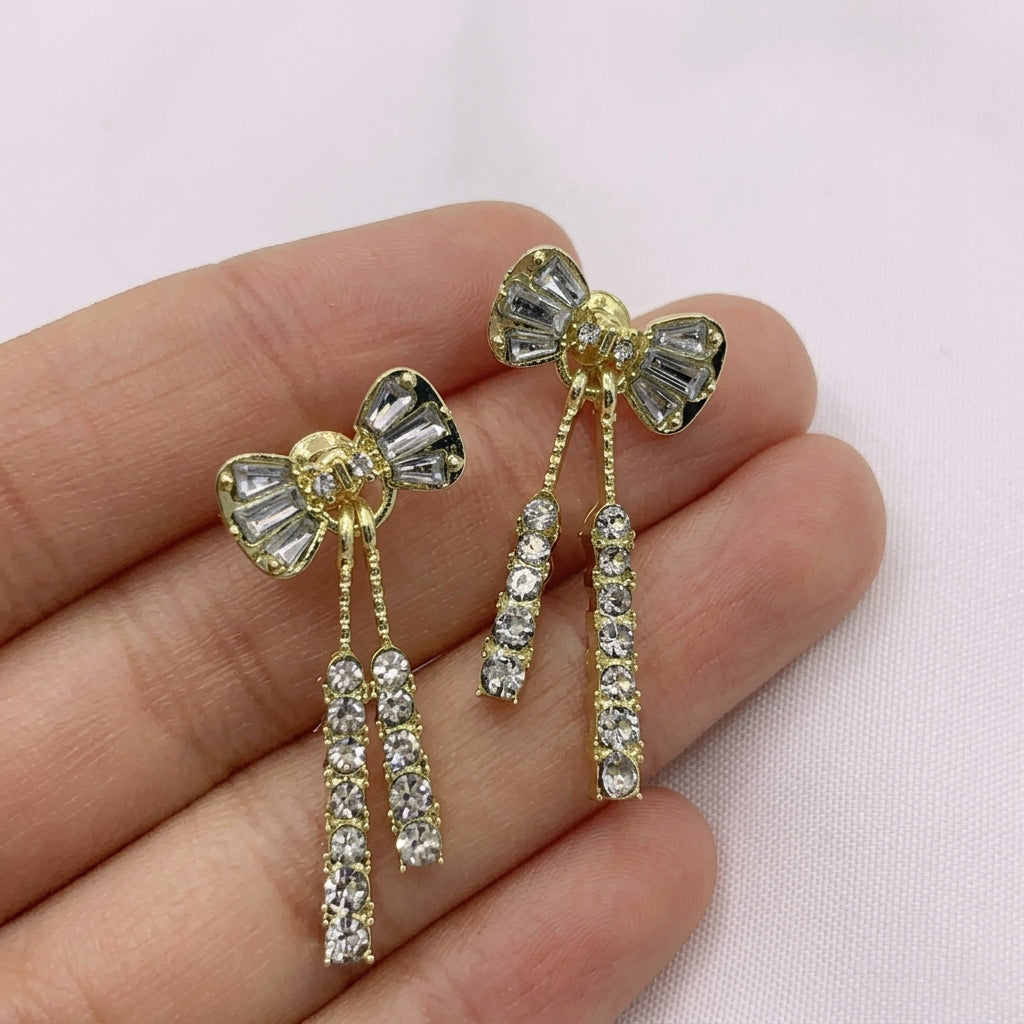Dainty Bow Double Strand Earrings