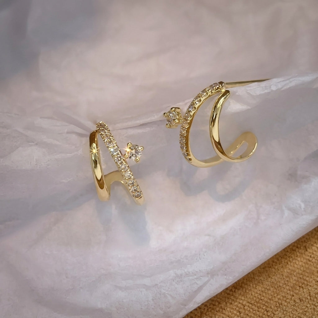 14k Minimalist Layered Curve Earrings