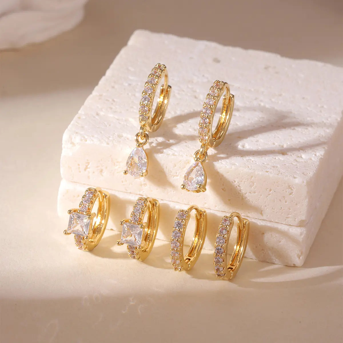 3-Pair CZ Hoop Earring Set