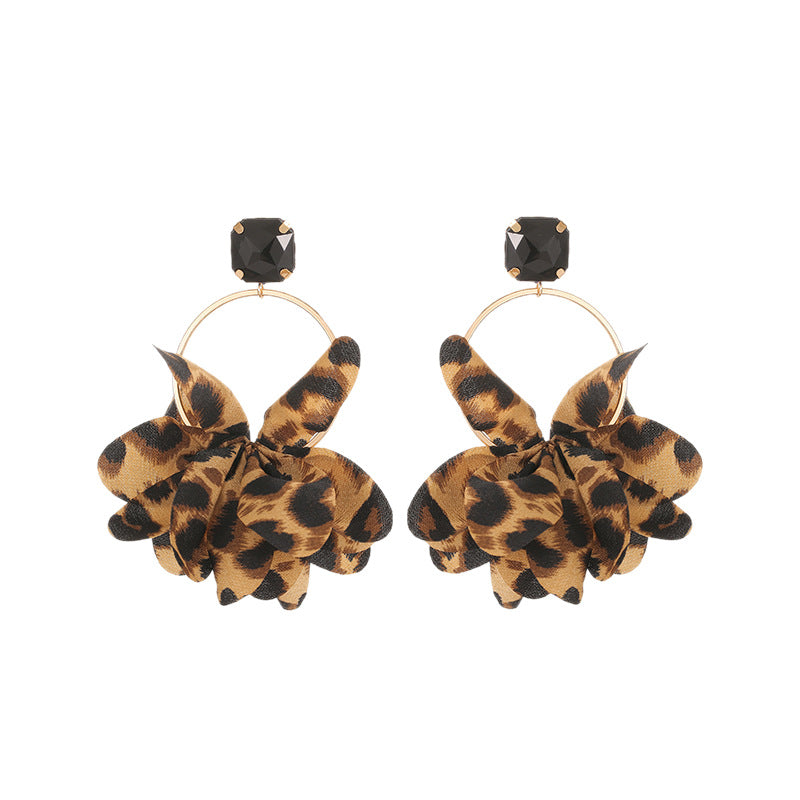 Leopard Print Ruffled Flower Hoop Earrings