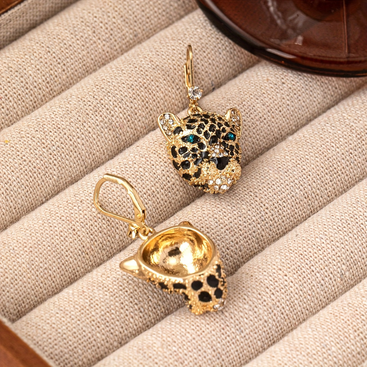 Leopard Head CZ Accented Drop Earrings