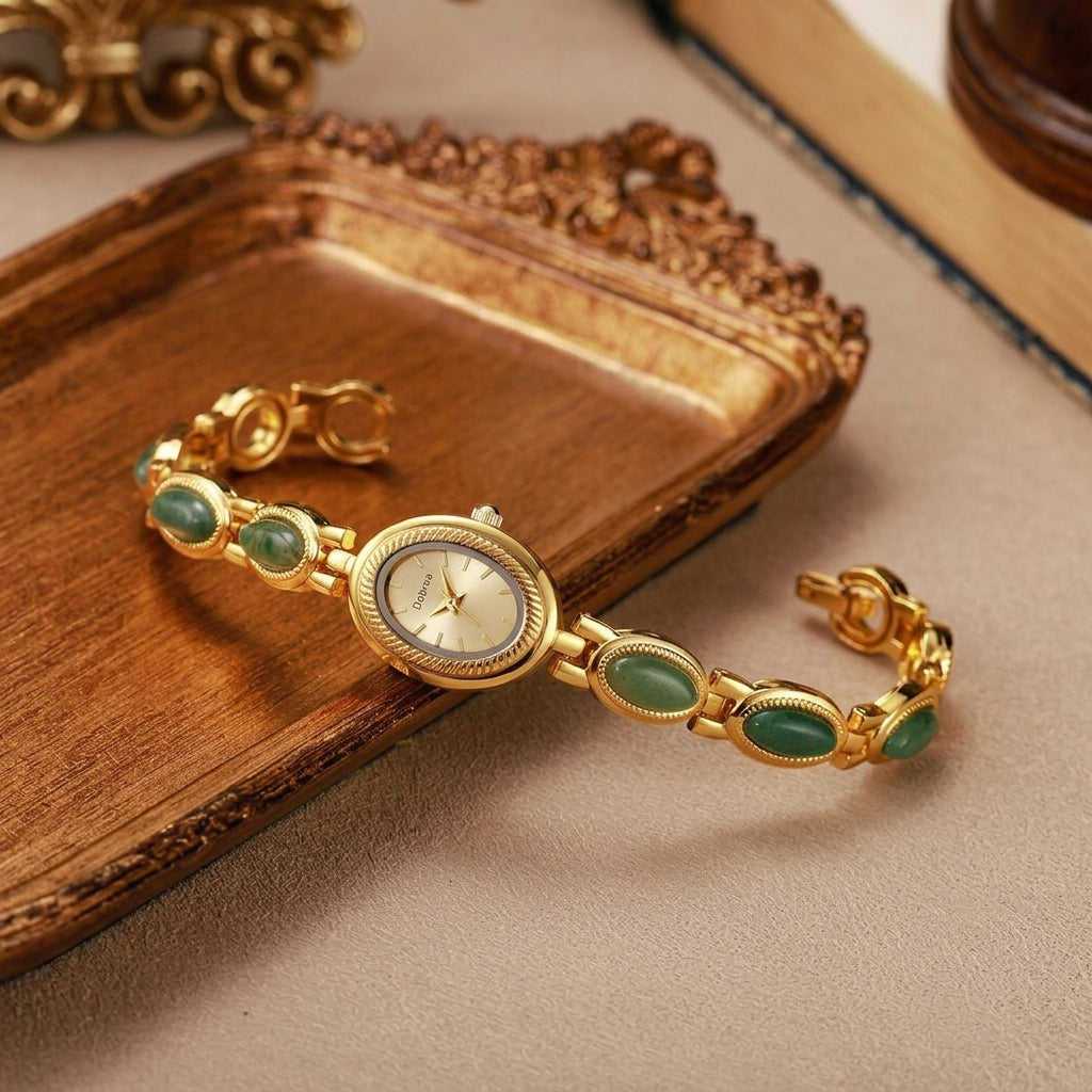Feminine Oval Jade Band Watch