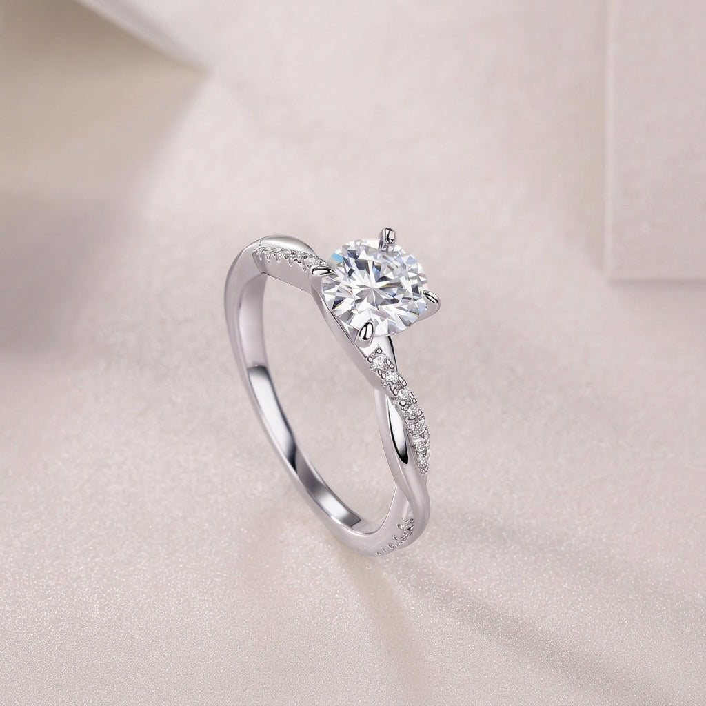Intertwined Pave Band Solitaire Ring