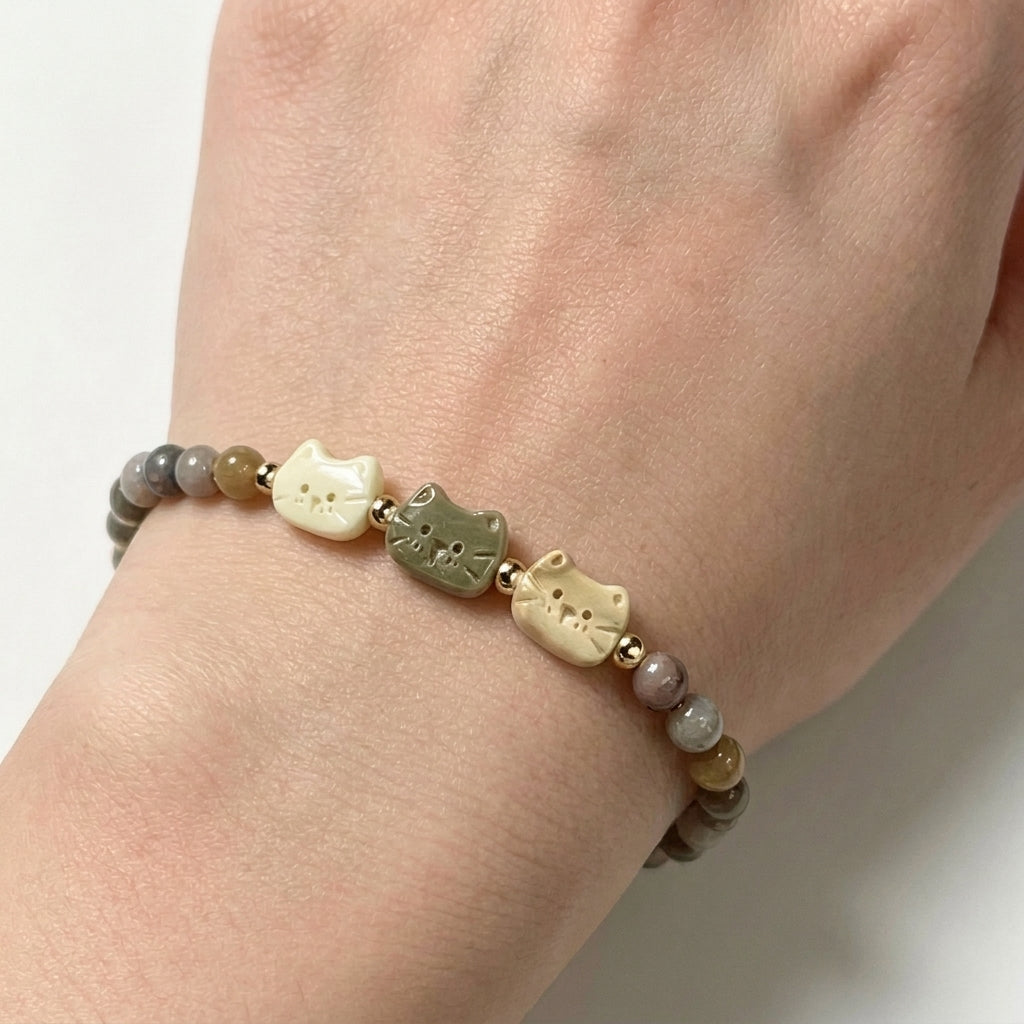 Trio Cat Face Beaded Bracelet