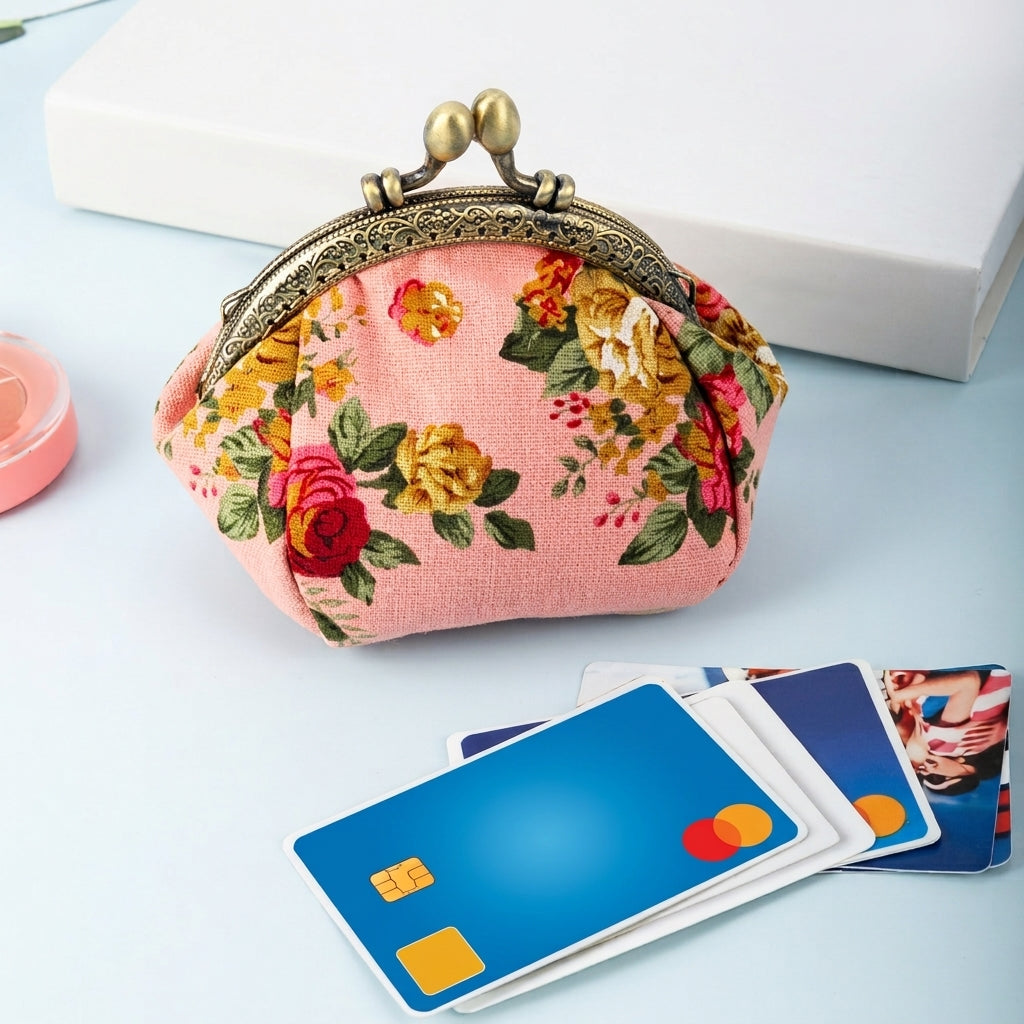 Vintage Floral Kiss Lock Coin Purse