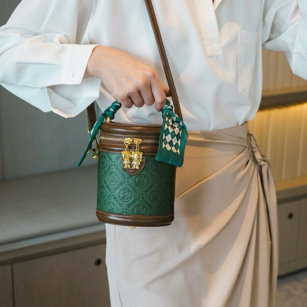 Elegant Scarf Handle Bucket Bag