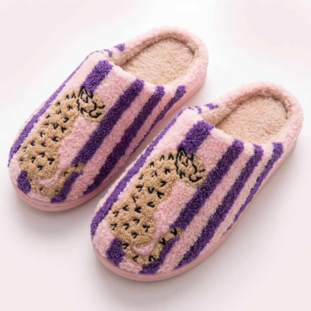 Leopard Cozy Fuzzy House Slippers