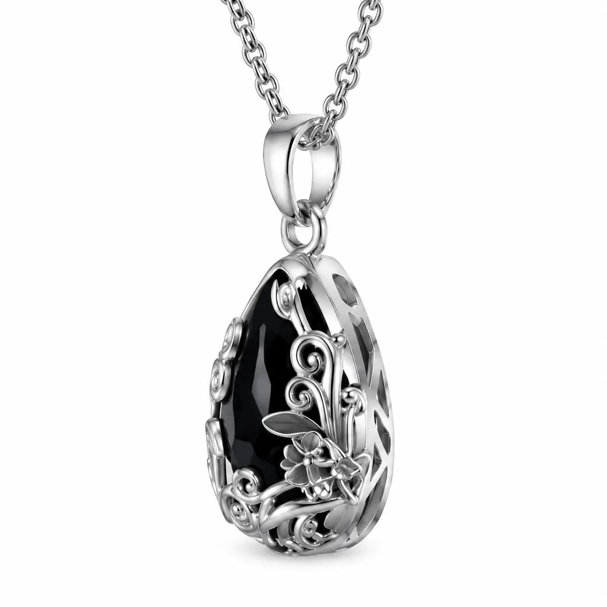 Vintage Black Obsidian Pendant Necklace