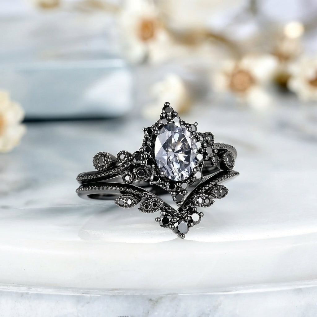 Zircons Gothic Oval Ring Set